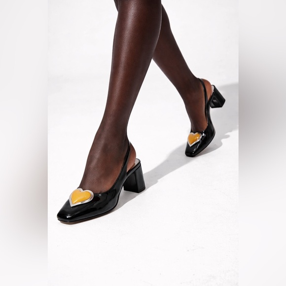 Unique Vintage ‘50s Black & Orange Heart Leatherette Slingback Heels, Sz 6, NWT! - Picture 9 of 16